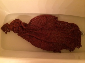 Wool/silk blend shawl going in for a soak!